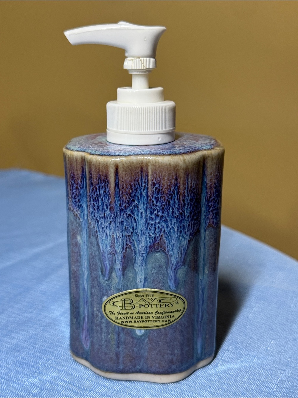Bay Pottery Lotion or Soap Dispenser - Blue Purple Glaze